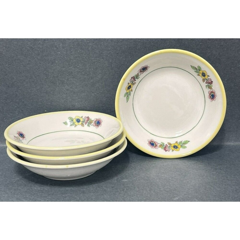 Mayer China Yellow Floral Flower Pattern 1990 Side Fruit Berry Bowl Set Of 4